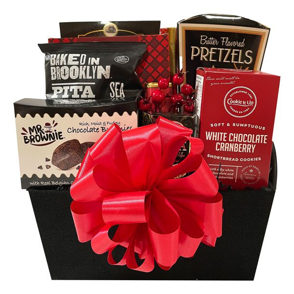 Holiday Appreciation Gift Basket-filled with biscotti, wafers, cookies, chocolates, pretzels and shortbread and more.