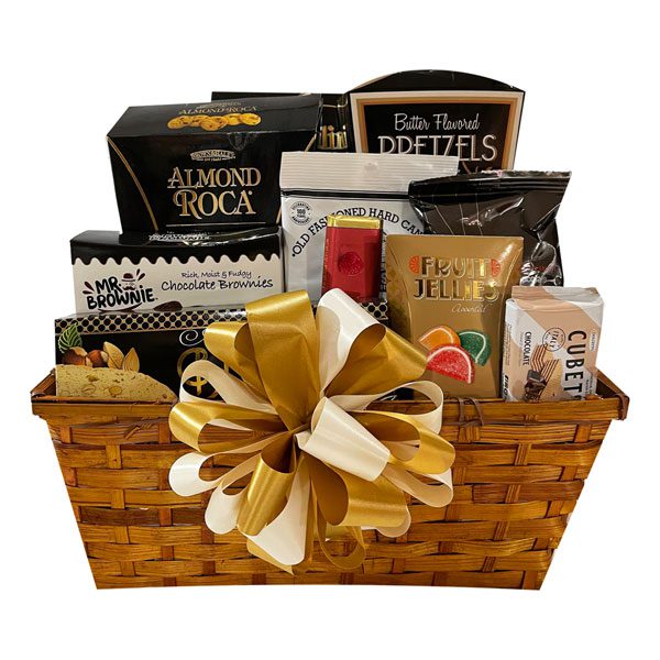 Thinking Of You gift basket with candies, cookies, chocolates, pretzels and treats they will love!