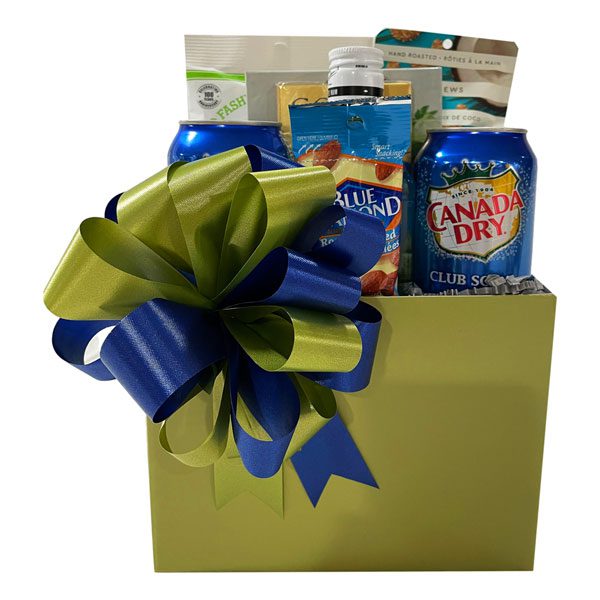 Time for Mojito Gift Basket-with green apple candies, roasted almonds, Godiva chocolates and coconut cashews