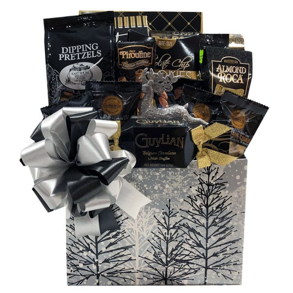 Frosted Forest Christmas Gift Basket-filled with cookies, chocolates, nuts and more