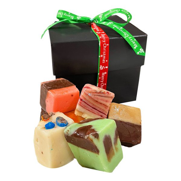 Christmas Fudge Sophistication Gift Box-filled with an assortment of 8 two bite fudge pieces.