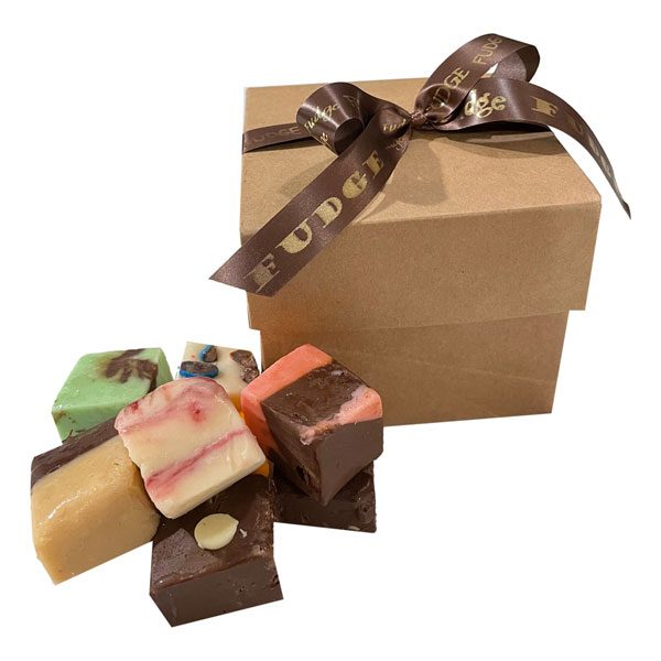 Old Time Fudge Gift Box filled with an assortment of 8 two bite fudge pieces.