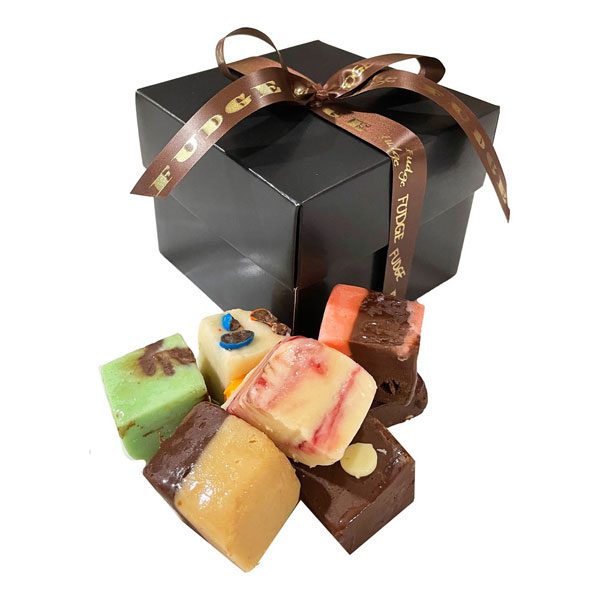 Fudge Sophistication Gift Box-filled with an assortment of 8 two bite fudge pieces.