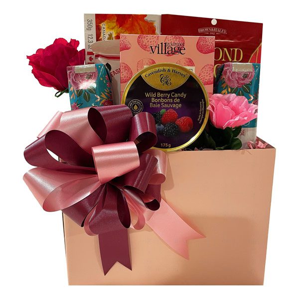 Strawberry Wine Frose Gift Basket with almond roca, cookies, candies too!