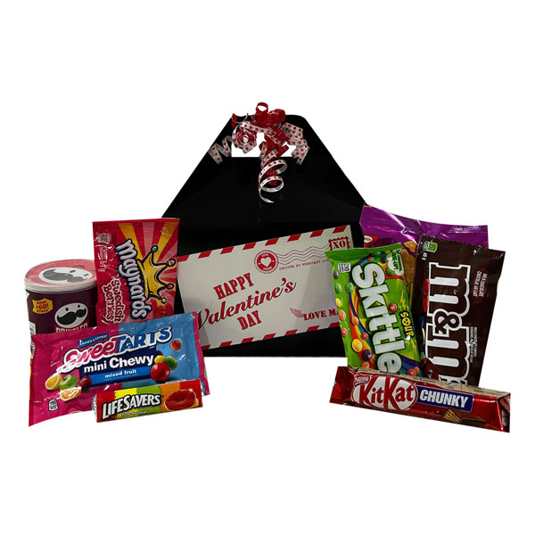 Valentine Delivery with chocolates and candy in a Valentine Gift Box