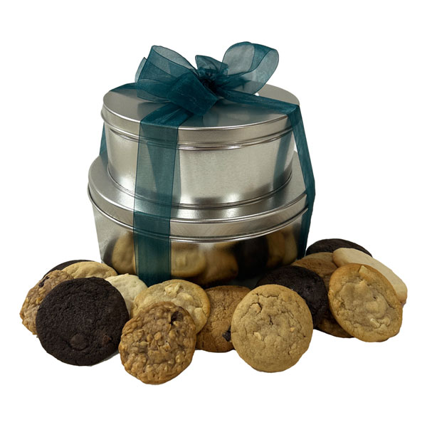 cookies tower silver tin