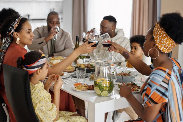 family-having dinner and celebrating