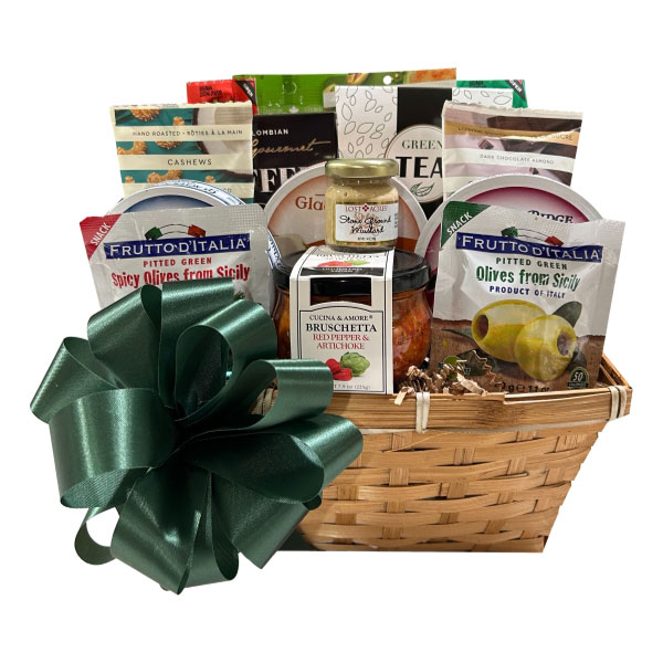 Keto Gift Basket-with meats, nuts, cheeses, mustards, brushetta, coffee, tea