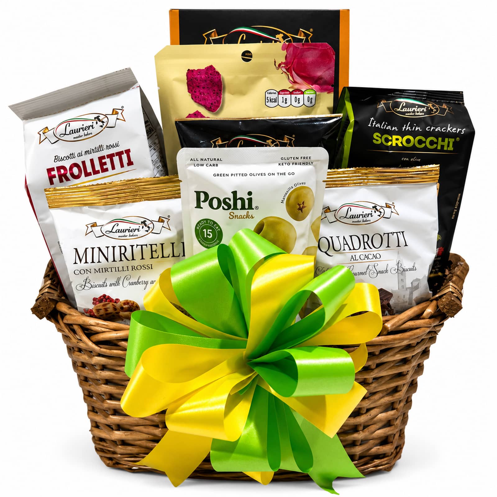 Simply Vegan Gift Basket with cookies, crackers, olives, dried fruit and more