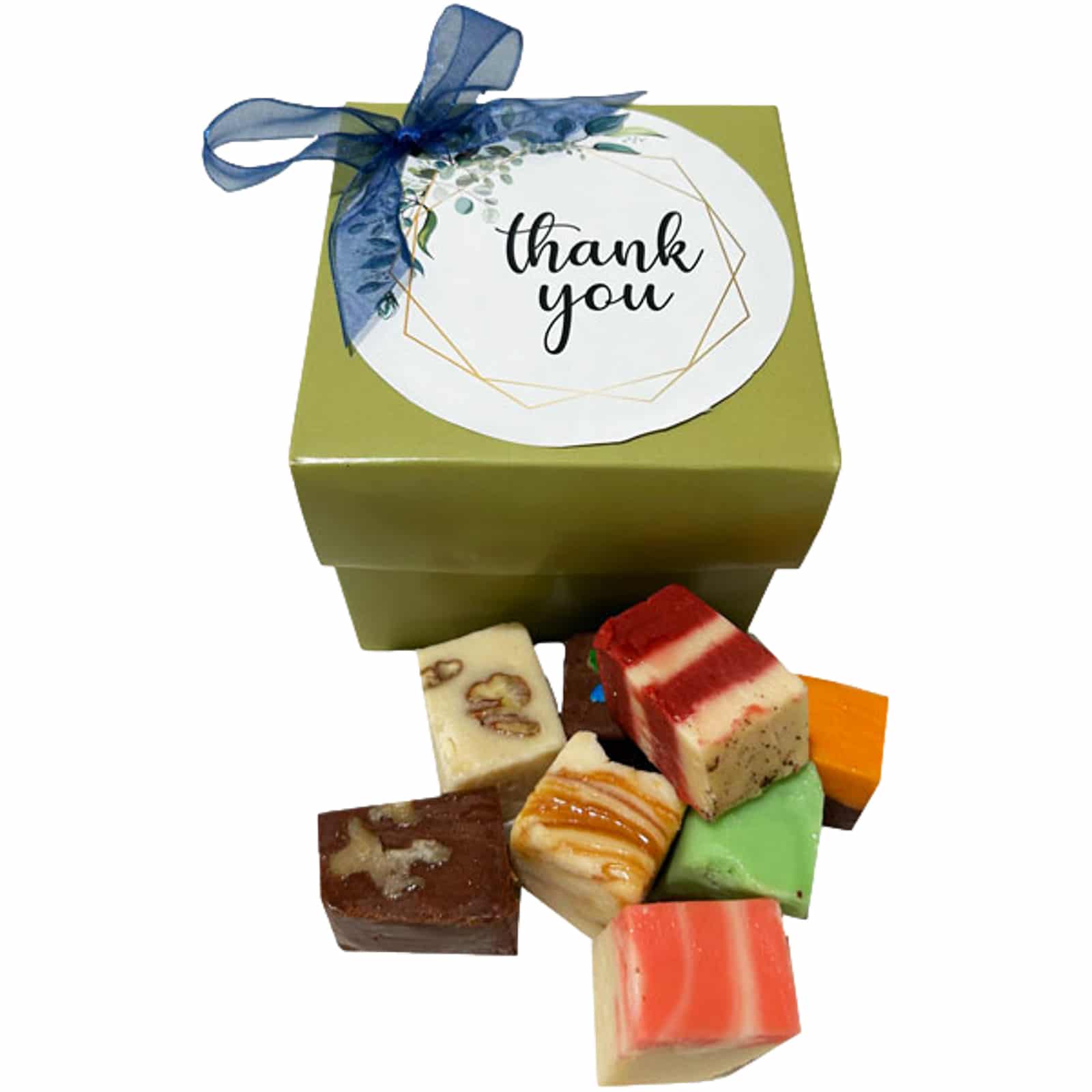 Thank You Fudge Sampler-with 8 pieces of assorted fudge in a white gift box with a Thank You label