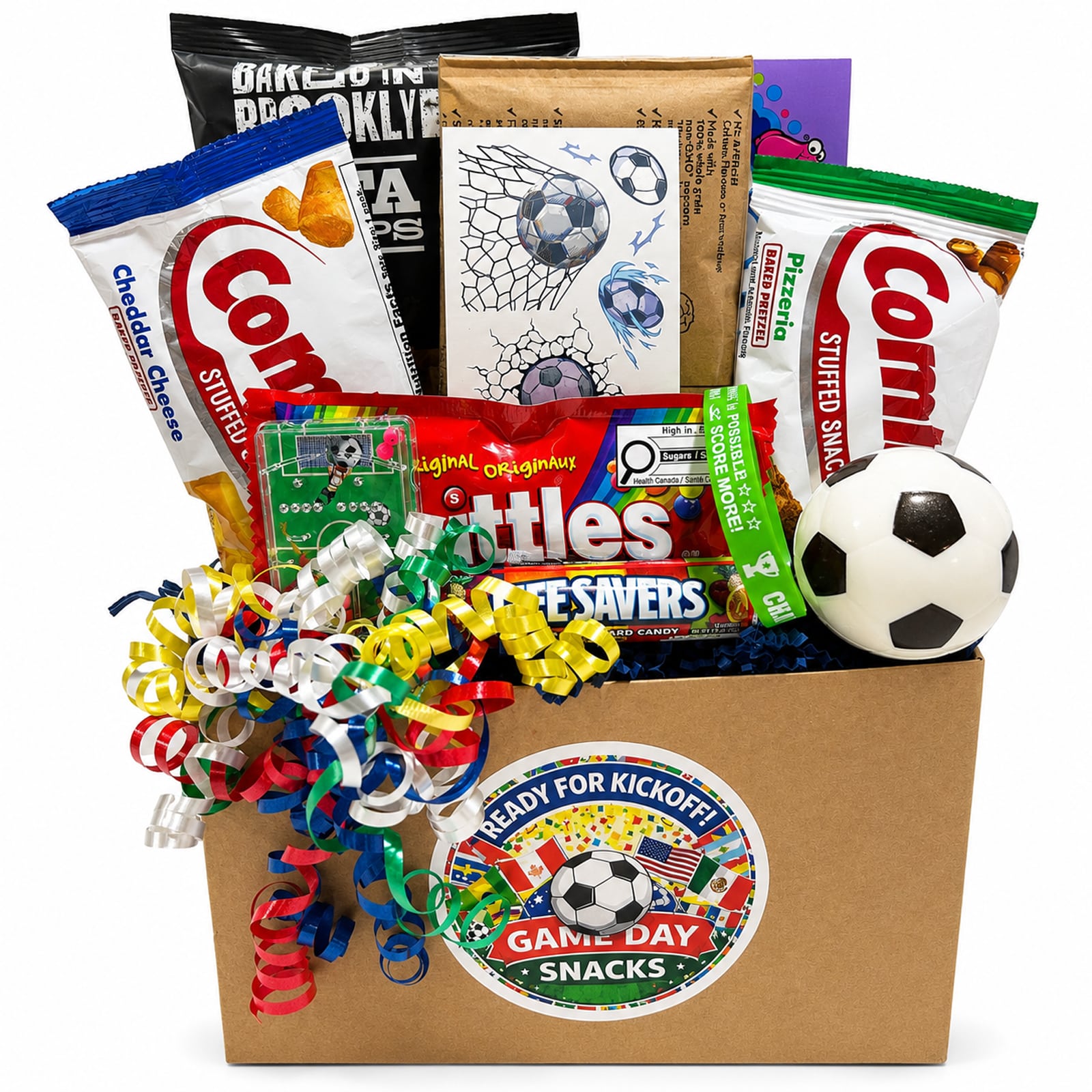 Soccer snack box Canada with chips candy and soccer themed gifts